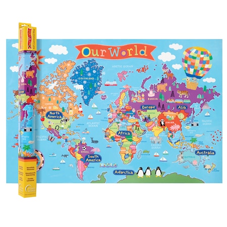 Round World Products Kid's Wall Map, World, 24in x 36in KM01
